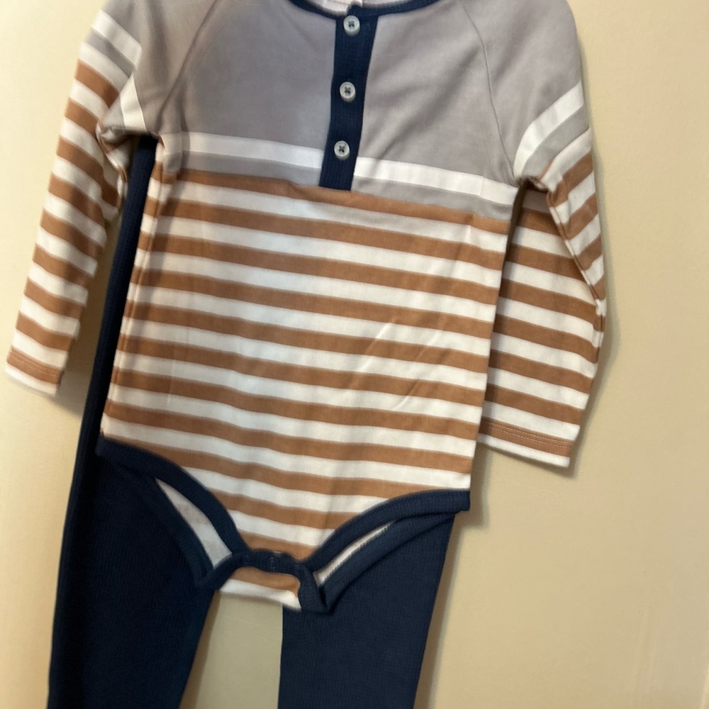 Mario Lopez  Gray and Brown Striped Baby Footie Set